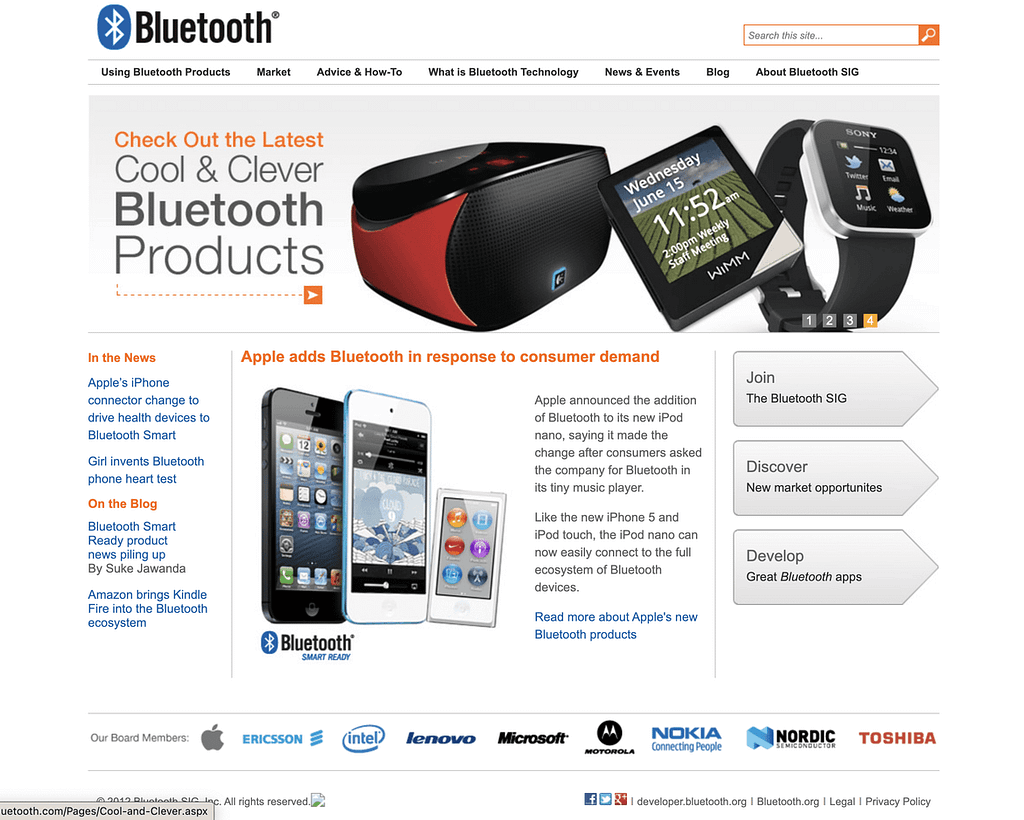 Bluetooth.com website back in 2012