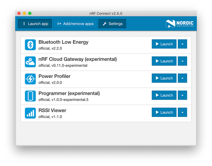 Main nRF Connect Window